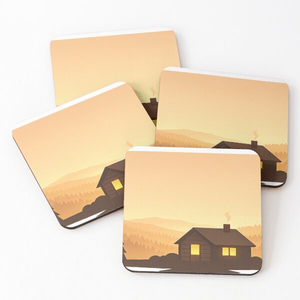 Item preview, Golden Hour Forest Cabin – Minimalist Cozy Cabin Artwork designed and sold by Fernova.