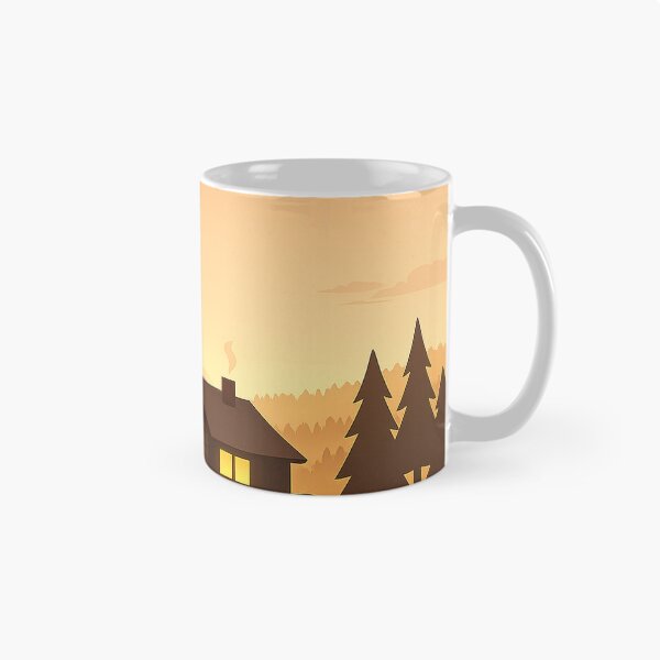 Item preview, Golden Hour Forest Cabin – Minimalist Cozy Cabin Artwork designed and sold by Fernova.