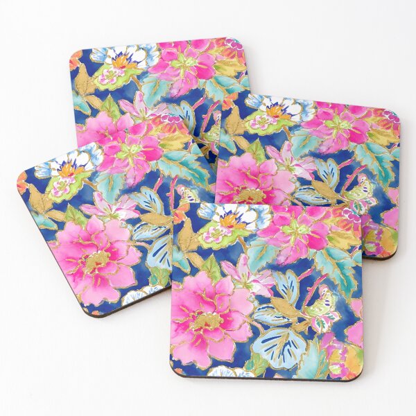 Item preview, Preppy, Grandmillennial tobacco leaves and flowers on blue  designed and sold by SophieClimaArt.