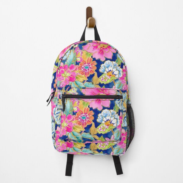 Item preview, Preppy, Grandmillennial tobacco leaves and flowers on blue  designed and sold by SophieClimaArt.