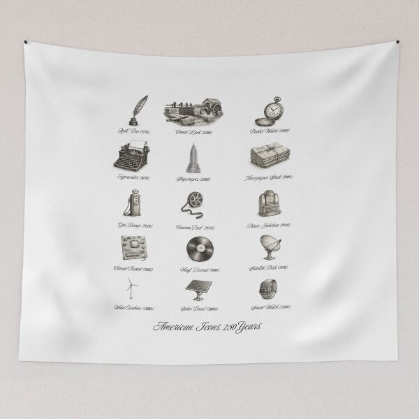 Item preview, American Icons — 250 Years of Innovation & Culture (Vintage Timeline Illustration) designed and sold by RomeoSketches.