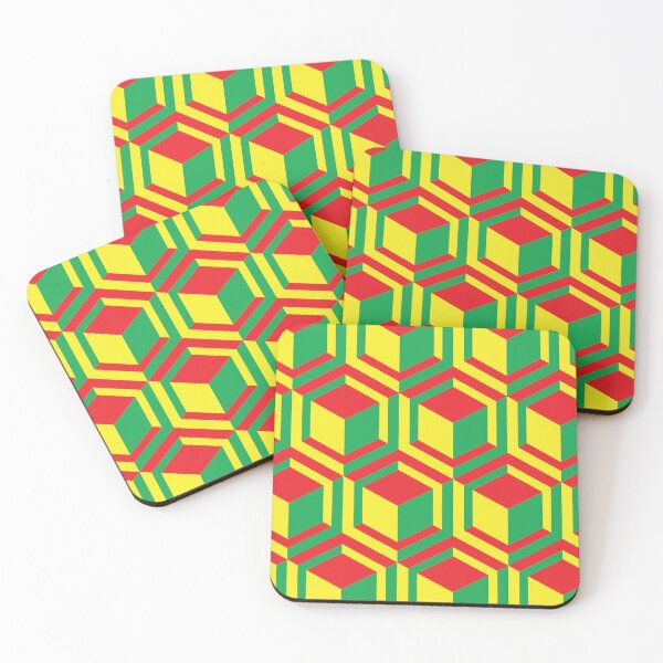 Artikelvorschau, 3D-Rechteckmuster in Reggae-Farben – Geometrisches Design in Rot, Gelb und Grün entworfen und verkauft von simpledarkwavewisdom.