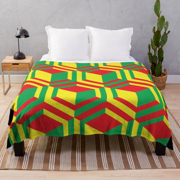 Artikelvorschau, 3D-Rechteckmuster in Reggae-Farben – Geometrisches Design in Rot, Gelb und Grün entworfen und verkauft von simpledarkwavewisdom.
