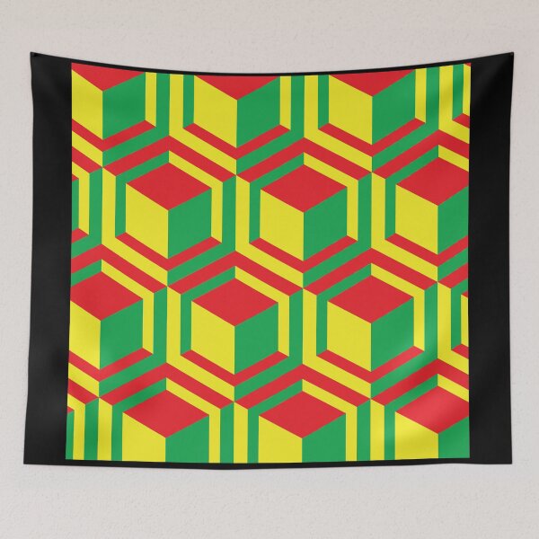 Artikelvorschau, 3D-Rechteckmuster in Reggae-Farben – Geometrisches Design in Rot, Gelb und Grün entworfen und verkauft von simpledarkwavewisdom.