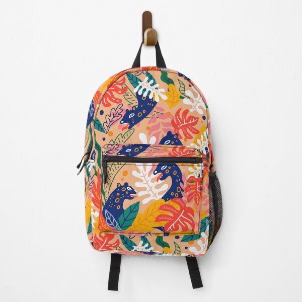 Item preview, Colorful Retro Exotic Tropical Animal Print Blue Cat Floral designed and sold by RetroMaggie.