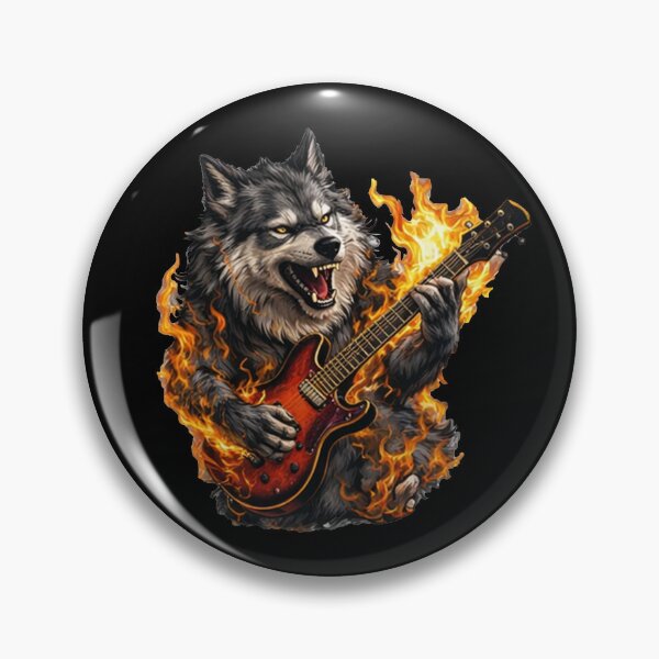 Artikelvorschau, Ein Wolf spielt eine feurige Gitarre – Rockmusik entworfen und verkauft von Ach&Koor.