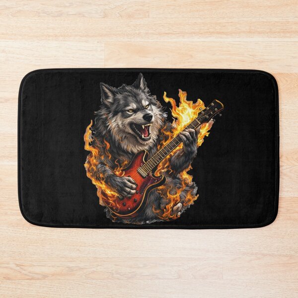 Item preview, A wolf playing a fiery guitar – rock music designed and sold by Ach&Koor.