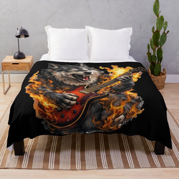Item preview, A wolf playing a fiery guitar – rock music designed and sold by Ach&Koor.
