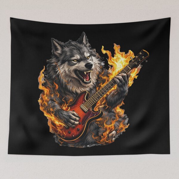 Item preview, A wolf playing a fiery guitar – rock music designed and sold by Ach&Koor.