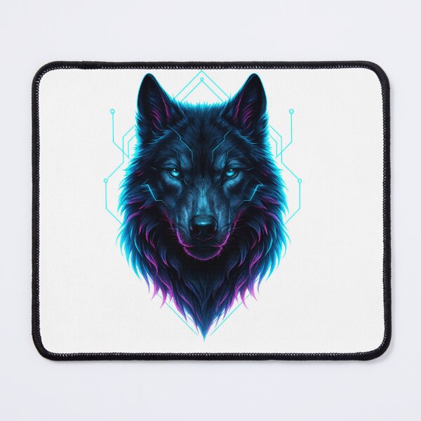 Item preview, Cyberpunk Wolf Head - Neon Blue & Magenta Glow designed and sold by MKreative Studio.