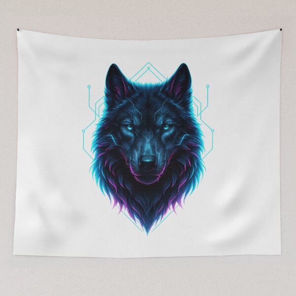 Item preview, Cyberpunk Wolf Head - Neon Blue & Magenta Glow designed and sold by MKreative Studio.
