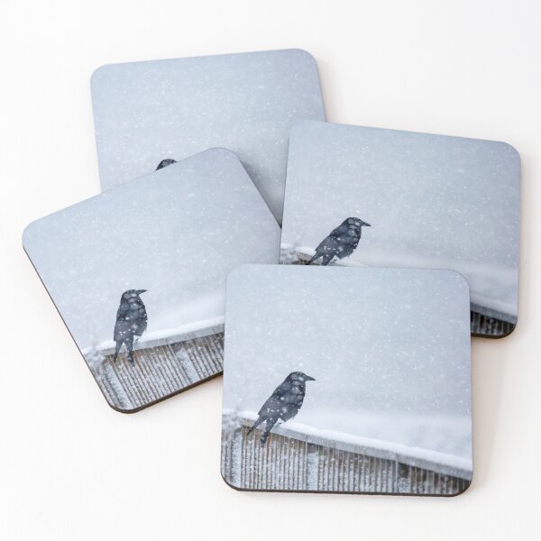 Item preview, Crow Perched in Falling Snow designed and sold by AnitaNicholson.