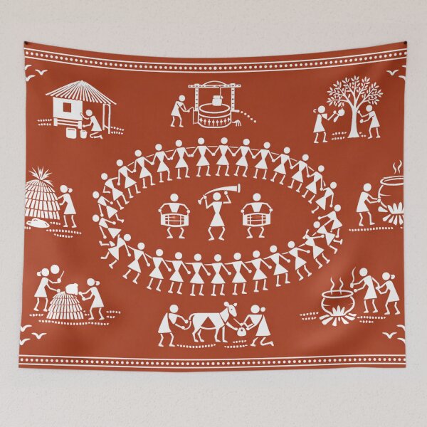 Item preview, Warli Tarpa Festival Print – Folk Dance Panorama designed and sold by Planthem.