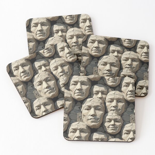 Item preview, Human faces carved in rocks, abstract art pattern designed and sold by PrithviApparels.