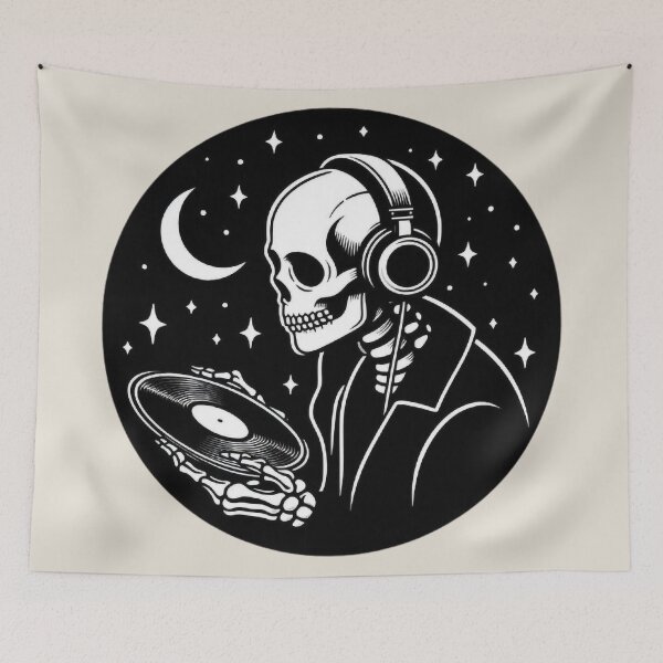 Item preview, Gothic Skeleton Listening to Music – Cozy Dark Line Art designed and sold by Roberta Calabrese.