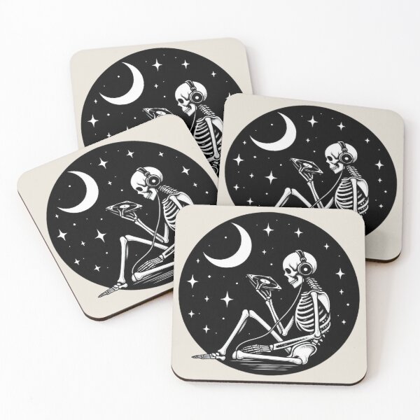 Item preview, Gothic Skeleton Listening to Music – Cozy Dark Line Art designed and sold by Roberta Calabrese.