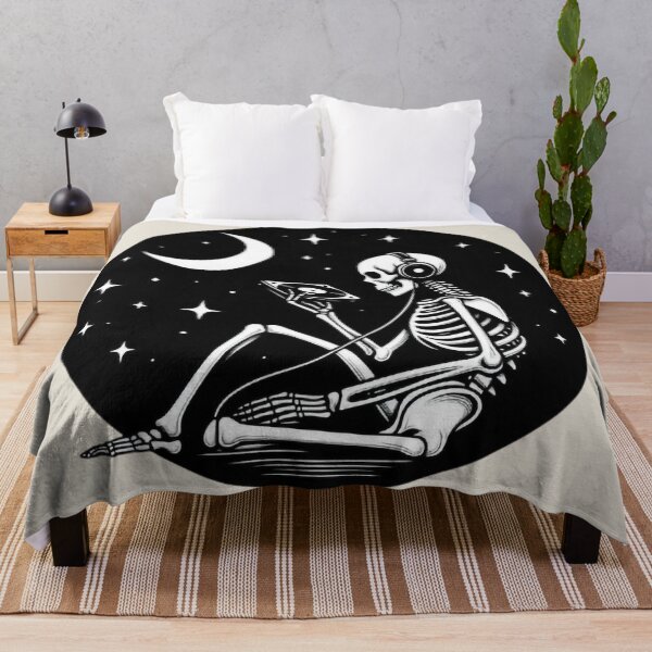 Item preview, Gothic Skeleton Listening to Music – Cozy Dark Line Art designed and sold by Roberta Calabrese.