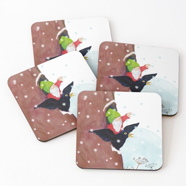 Item preview, The blackbird and the forest gnome wave in greeting designed and sold by Julia Doria.