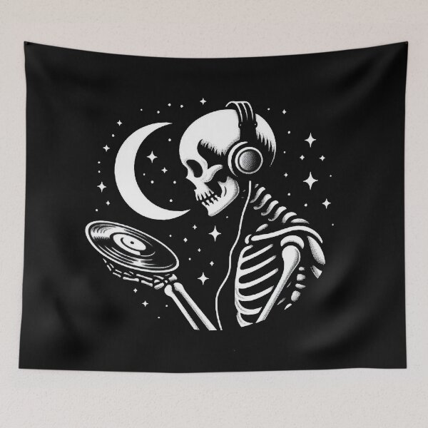 Item preview, Gothic Skeleton Listening to Music – Cozy Dark Line Art designed and sold by Roberta Calabrese.