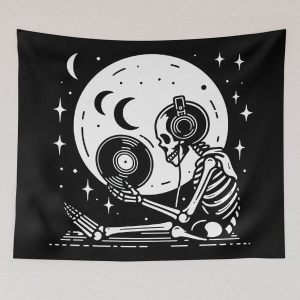 Item preview, Gothic Skeleton Listening to Music – Cozy Dark Line Art designed and sold by Roberta Calabrese.