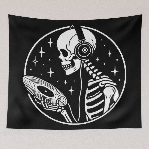 Item preview, Gothic Skeleton Listening to Music – Cozy Dark Line Art designed and sold by Roberta Calabrese.