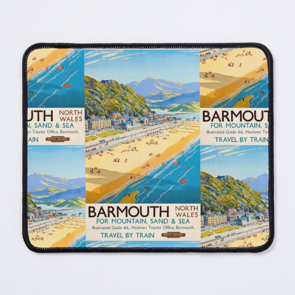 Item preview, Barmouth North Wales Coastal Beach Town Mountain Landscape Travel Poster : Vintage Artwork designed and sold by artofuniverse.