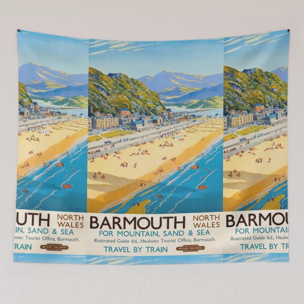 Item preview, Barmouth North Wales Coastal Beach Town Mountain Landscape Travel Poster : Vintage Artwork designed and sold by artofuniverse.