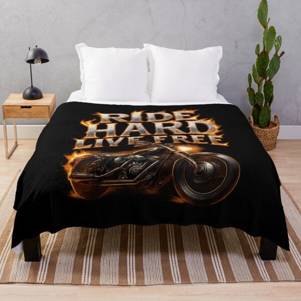 Item preview, Ride Hard Live Free - Chrome Biker Flames Illustration designed and sold by MKreative Studio.