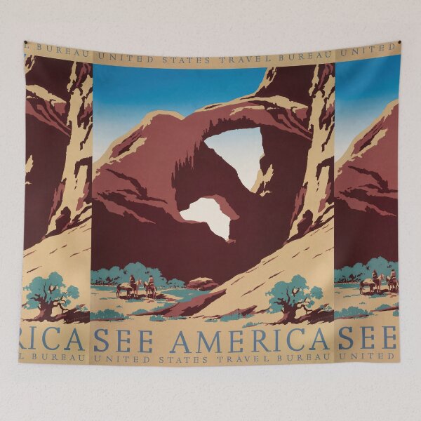 Item preview, See America Desert Rock Arch Landscape Horse Riders Travel Poster : Vintage Artwork designed and sold by artofuniverse.