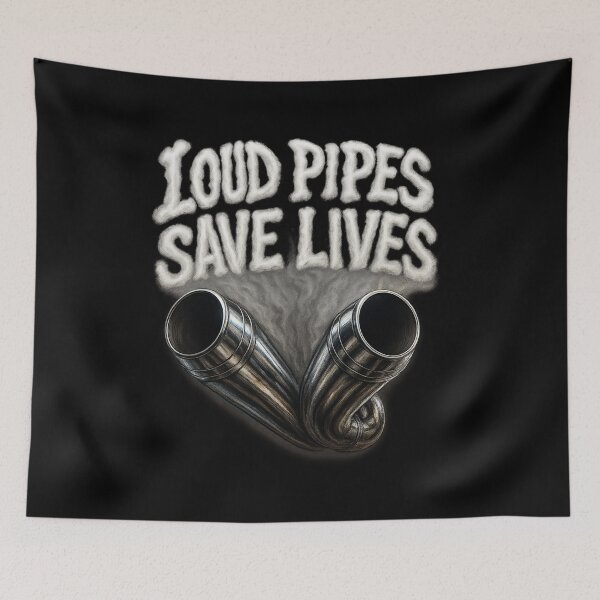 Item preview, Loud Pipes Save Lives - Chrome Motorcycle Exhaust Smoke Typography designed and sold by MKreative Studio.