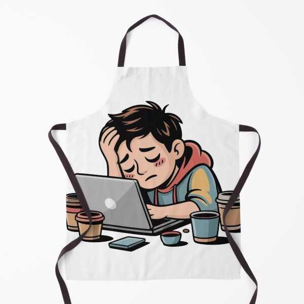Item preview, Overworked and Overthinking – Tired Cartoon Character at Laptop designed and sold by Dospart.