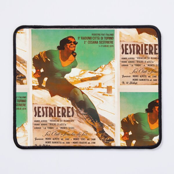 Item preview, Sestrieres Woman Skiing In Alps Vintage Travel Poster : Retro Ski Tourism designed and sold by artofuniverse.