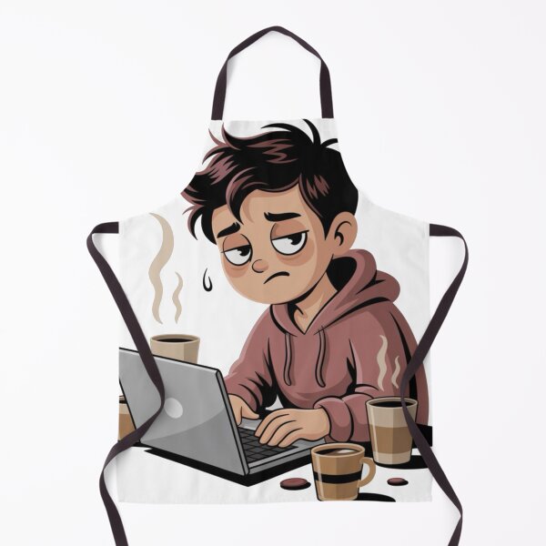 Item preview, Overworked and Overthinking – Tired Cartoon Character at Laptop designed and sold by Dospart.