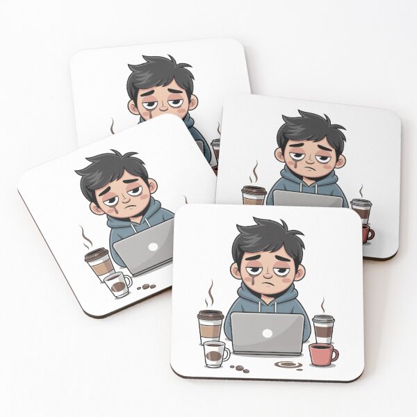 Item preview, Overworked and Overthinking – Tired Cartoon Character at Laptop designed and sold by Dospart.