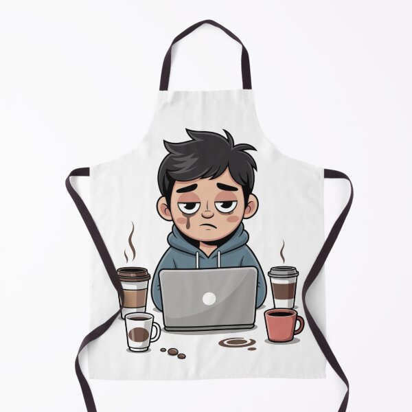 Item preview, Overworked and Overthinking – Tired Cartoon Character at Laptop designed and sold by Dospart.