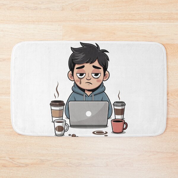 Item preview, Overworked and Overthinking – Tired Cartoon Character at Laptop designed and sold by Dospart.