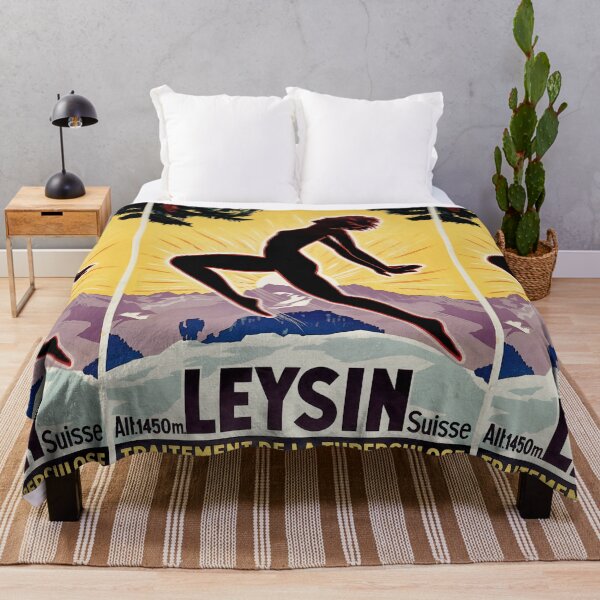 Item preview, LEYSIN Suisse Silhouette Woman In Sun Mountain Landscape Travel Poster : Vintage Advertisement designed and sold by artofuniverse.