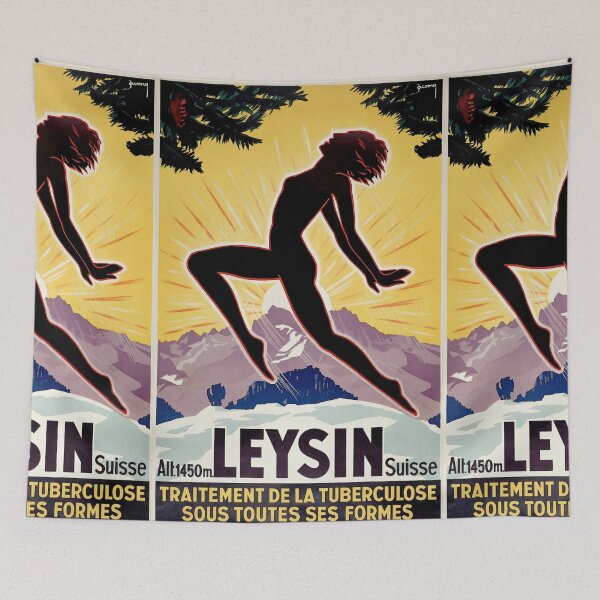 Item preview, LEYSIN Suisse Silhouette Woman In Sun Mountain Landscape Travel Poster : Vintage Advertisement designed and sold by artofuniverse.