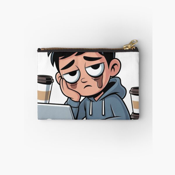 Item preview, Overworked and Overthinking – Tired Cartoon Character at Laptop designed and sold by Dospart.