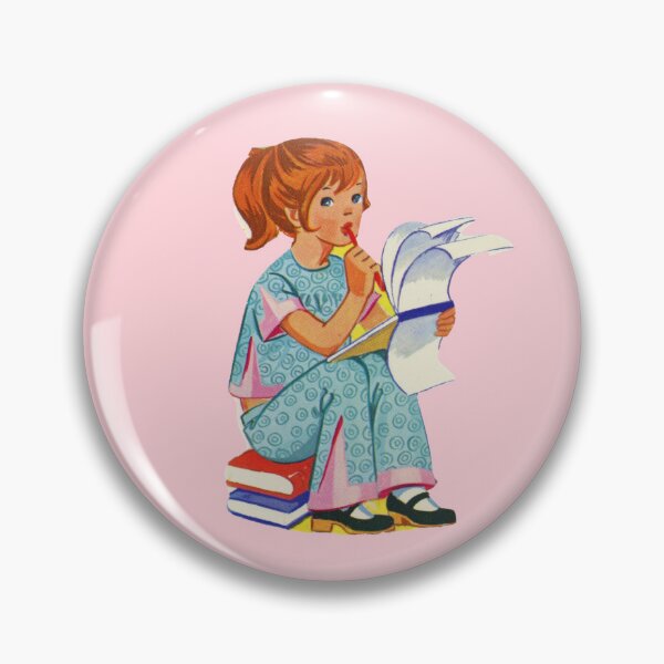Item preview, Retro Redhead Girl Writing 1970s Bookworm Vintage Writer Retro Kidcore designed and sold by The Sticker Bureau.