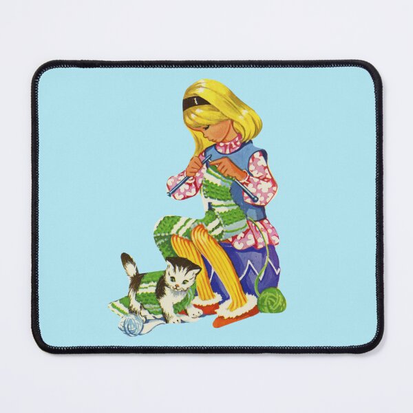 Item preview, Retro Girl Knitting and Cat 1970s Classroom Mcm School designed and sold by The Sticker Bureau.