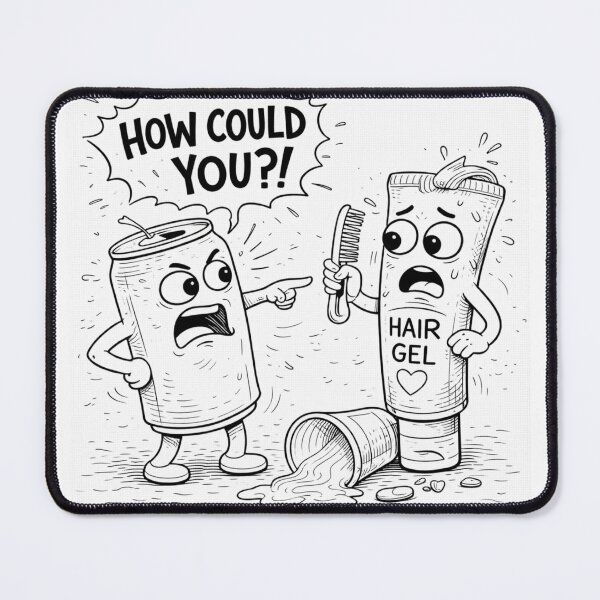 Item preview, "How Could You?!” – Dramatic Soda Can vs Hair Gel Cartoon designed and sold by ComedyInkFactor.