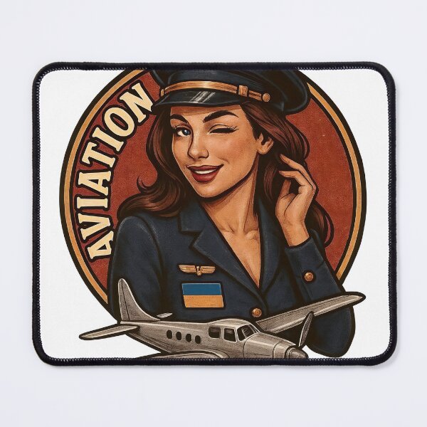 Item preview, Vintage illustration of winking female pilot with aviation badge designed and sold by Creative88Art.