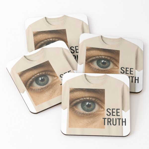 Item preview, Beige T shirt with blue green eye print and SEE TRUTH text design designed and sold by Creative88Art.