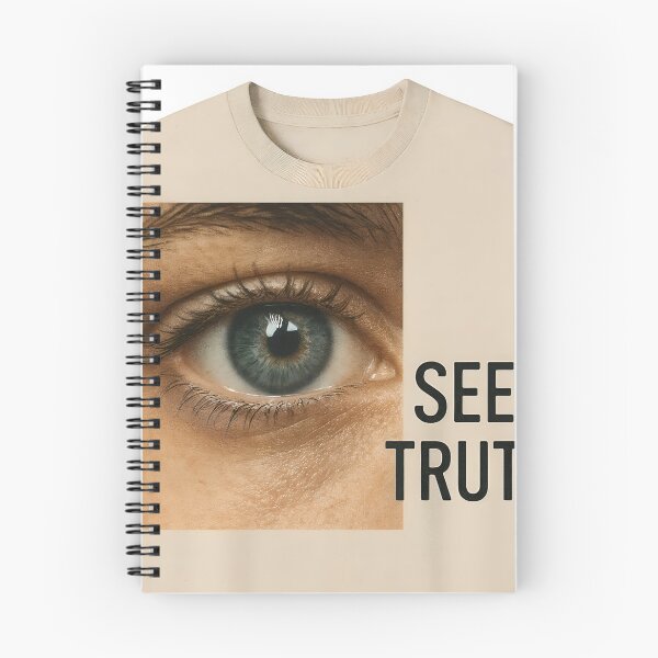 Item preview, Beige T shirt with blue green eye print and SEE TRUTH text design designed and sold by Creative88Art.