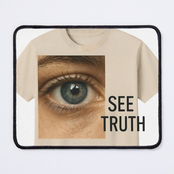 Item preview, Beige T shirt with blue green eye print and SEE TRUTH text design designed and sold by Creative88Art.
