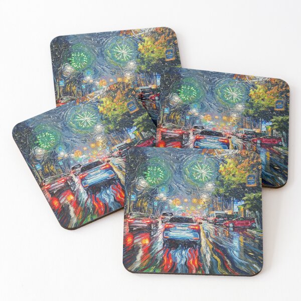 Item preview, Snowy City Night Traffic - Van Gogh Style Impressionism designed and sold by AgingeR.
