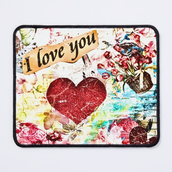 Item preview, I Love You – Romantic Mixed Media Collage Art with Hearts designed and sold by CharismaticMindArt.