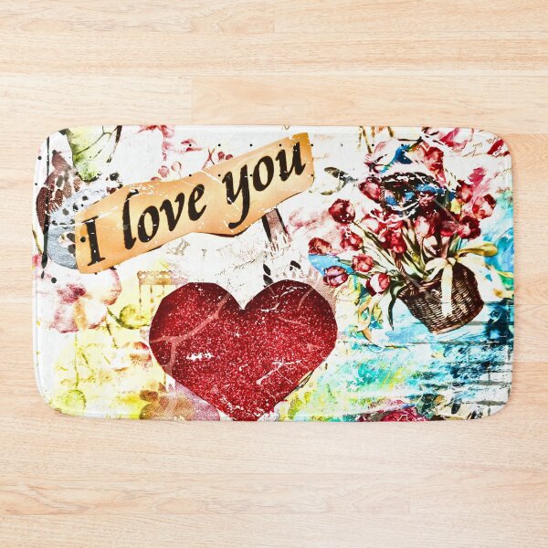 Item preview, I Love You – Romantic Mixed Media Collage Art with Hearts designed and sold by CharismaticMindArt.