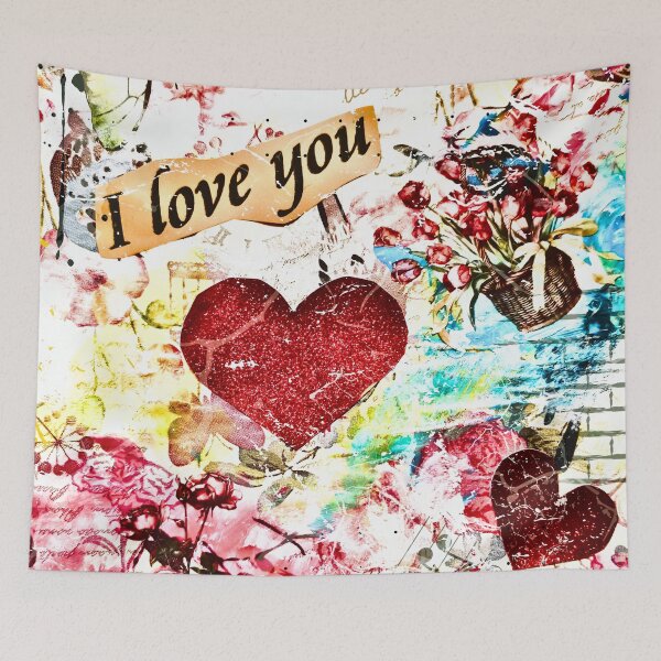 Item preview, I Love You – Romantic Mixed Media Collage Art with Hearts designed and sold by CharismaticMindArt.